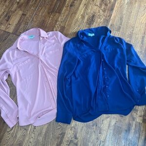 Lush Pink and Blue Button-Up Blouses’s-Expresa